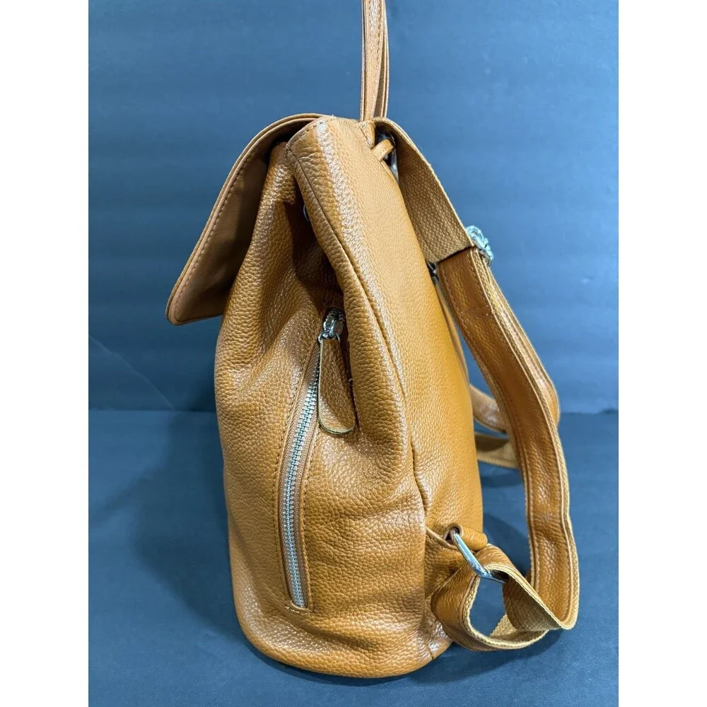 BOYATU Brown Pebbled Leather Drawstring Backpack
